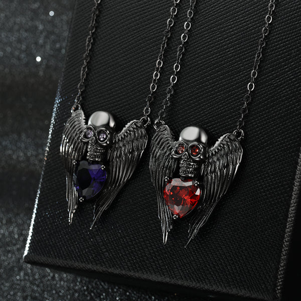 Angel Skull Head Stone Necklace