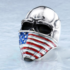 American Flag Stainless Steel Skull Ring