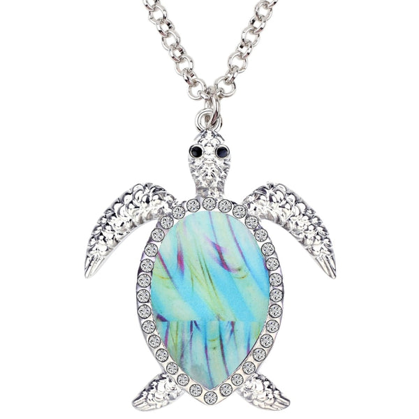 Enamel Alloy Rhinestone Sea Turtle Necklace