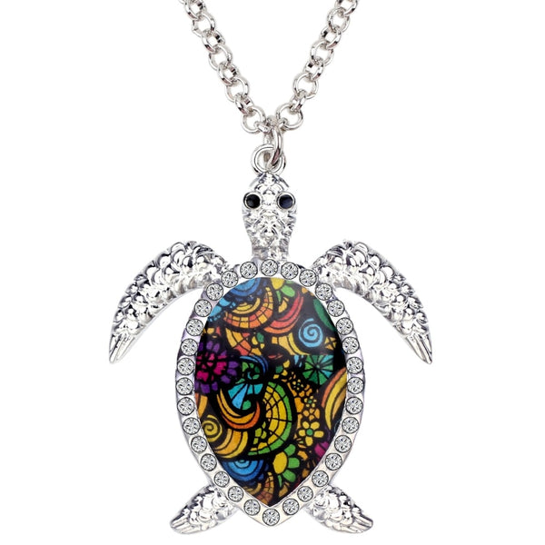 Enamel Alloy Rhinestone Sea Turtle Necklace
