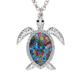 Enamel Alloy Rhinestone Sea Turtle Necklace