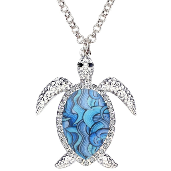 Enamel Alloy Rhinestone Sea Turtle Necklace