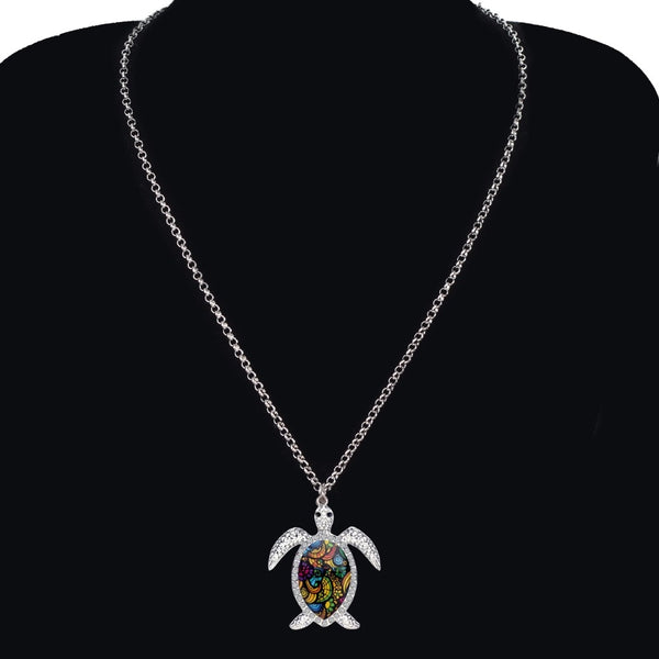 Enamel Alloy Rhinestone Sea Turtle Necklace