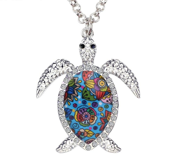 Enamel Alloy Rhinestone Sea Turtle Necklace