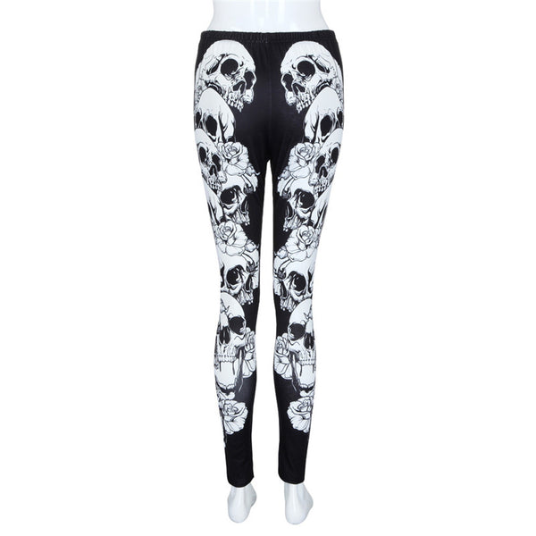 Casual High Waist Plus Size Monochrome Skulls Leggings