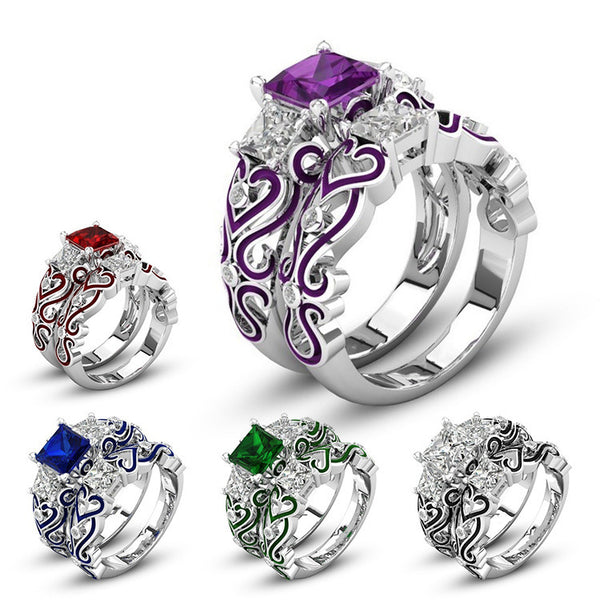 Antique Crystal Three-Stone Enamel Ring Set