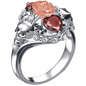 Crystal Heart Gothic Skull Rose Ring