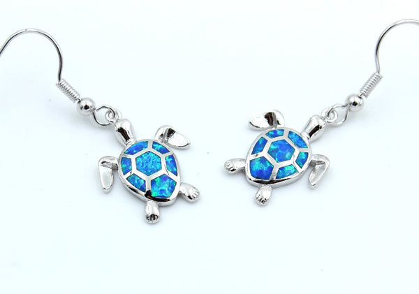Cute Blue / White Fire Opal Sea Turtle Earring - Free Shipping!
