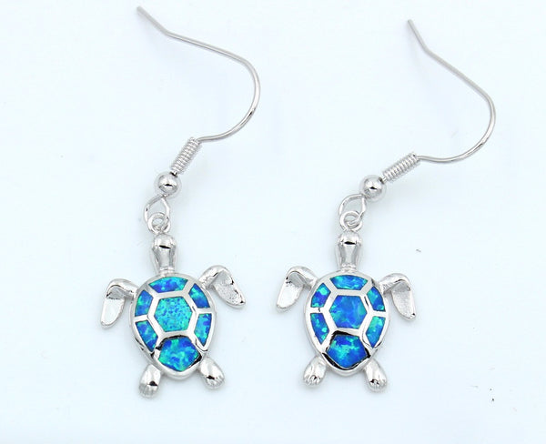 Cute Blue / White Fire Opal Sea Turtle Earring - Free Shipping!
