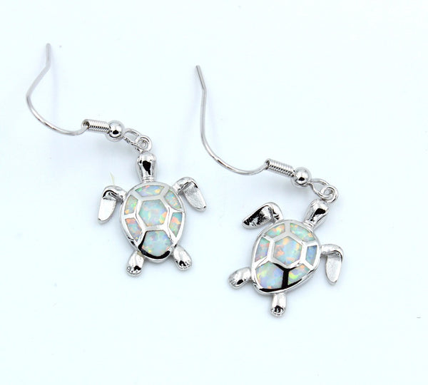 Cute Blue / White Fire Opal Sea Turtle Earring - Free Shipping!