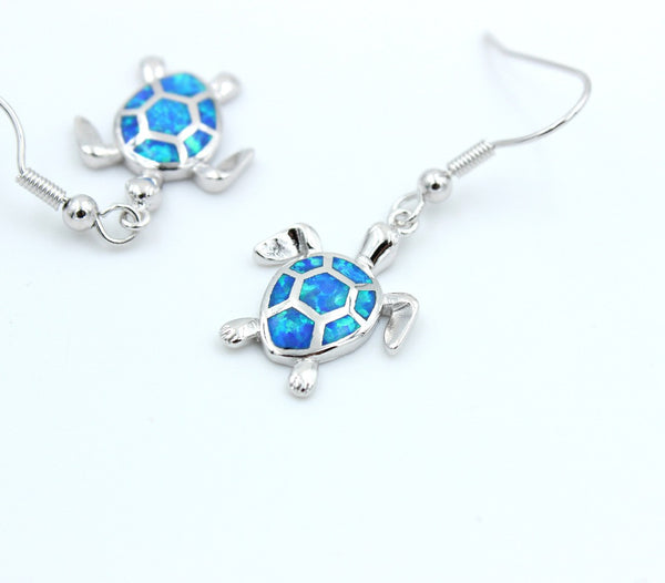 Cute Blue / White Fire Opal Sea Turtle Earring - Free Shipping!