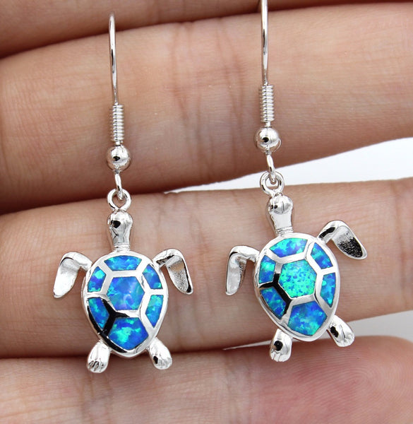Cute Blue / White Fire Opal Sea Turtle Earring - Free Shipping!