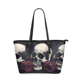 Rose Skull Women Leather Tote Shoulder Bag