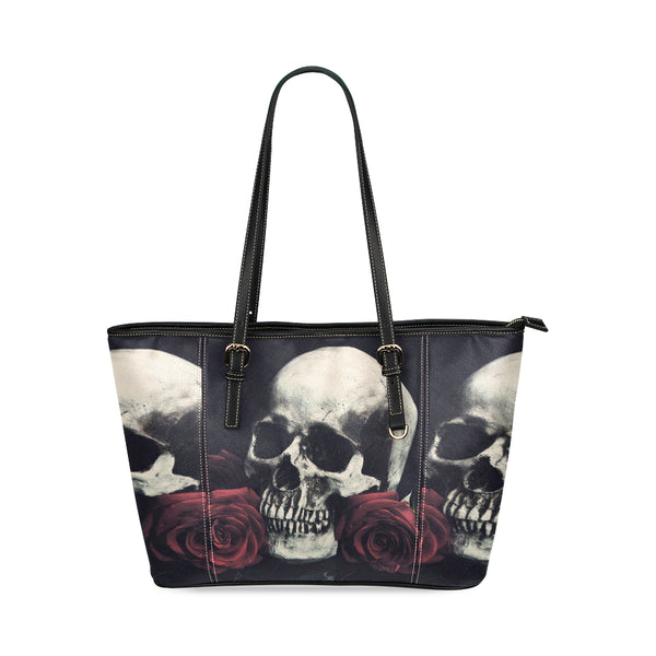 Rose Skull Women Leather Tote Shoulder Bag