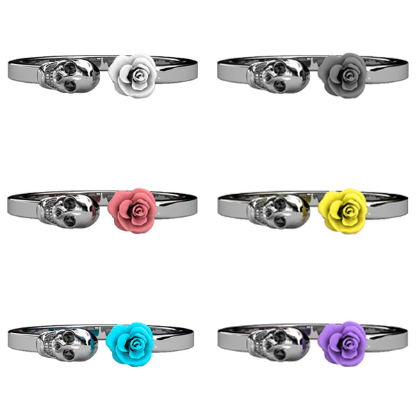 Stainless Steel Rose Skull Womens Ring