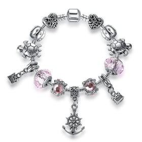 Sea Turtles Pink Crystal Charm Bracelet