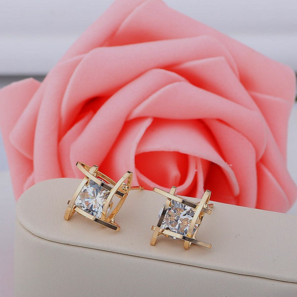 Elegant Crystal Square Stud Earrings - Free Shipping