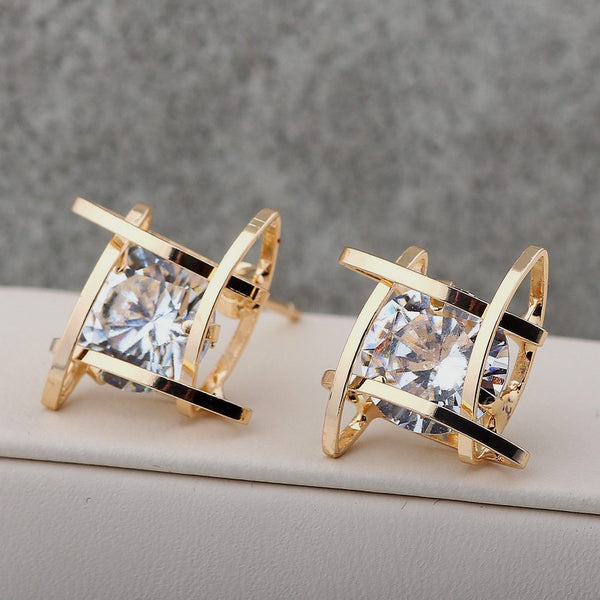 Elegant Crystal Square Stud Earrings - Free Shipping