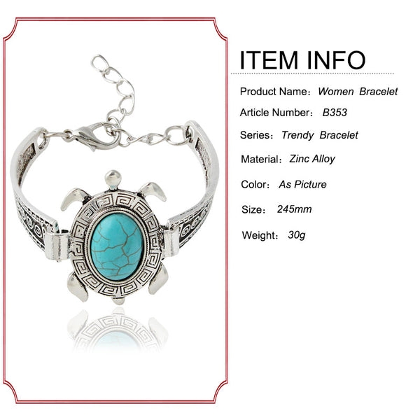 Antique Silver Turtle Stone Adjustable Bracelet - Free
