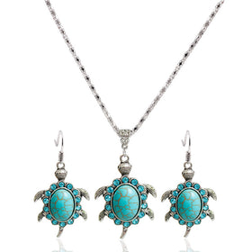 Vintage Turtle Shaped Green Necklace and Earrings Set  - Free
