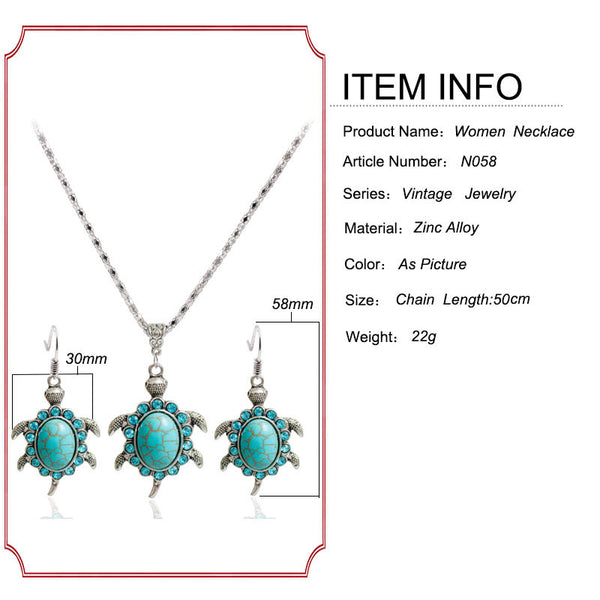 Vintage Turtle Shaped Green Necklace and Earrings Set  - Free
