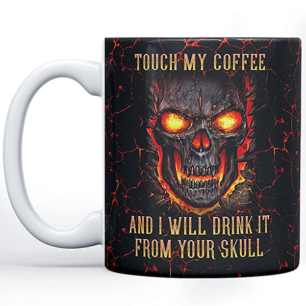Flame Skull Don't Touch My Coffee Mug - 11oz