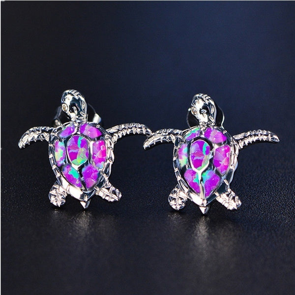 5PCS Sea Turtle Blue Fire Opal Stud Earrings