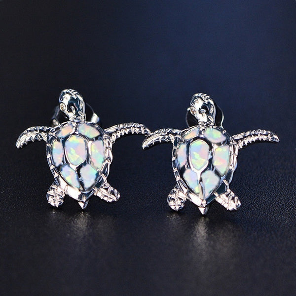 5PCS Sea Turtle Blue Fire Opal Stud Earrings