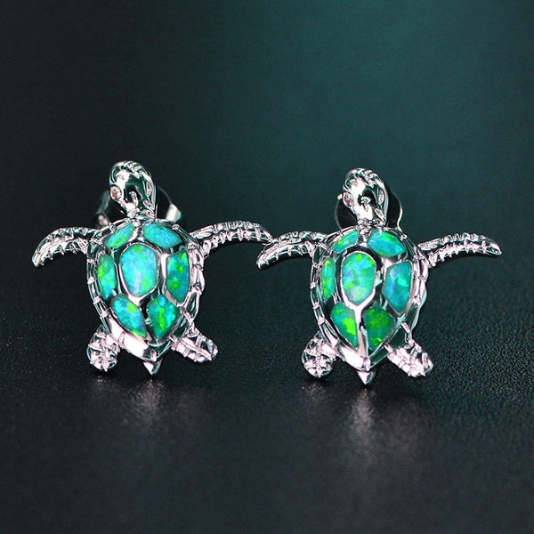 5PCS Sea Turtle Blue Fire Opal Stud Earrings