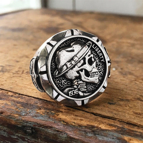 Retro Vintage Men Liberty Skull Ring