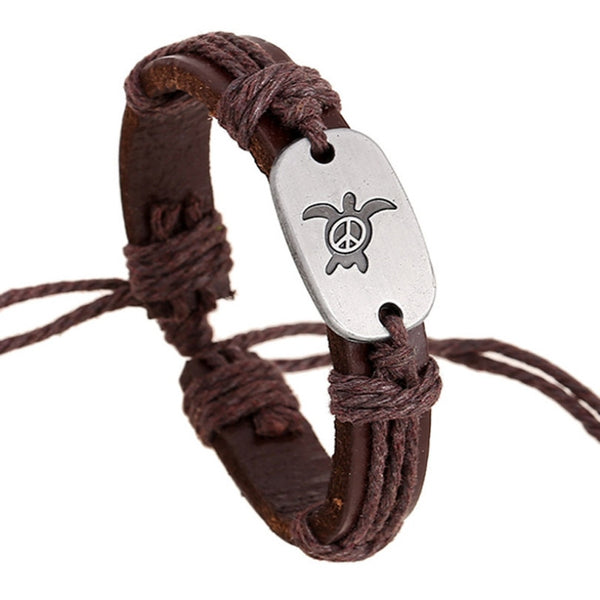 Leather Peace Turtle Bracelet
