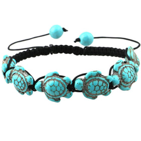 Hand Knit Bohemian Turquoise Turtle Bracelet