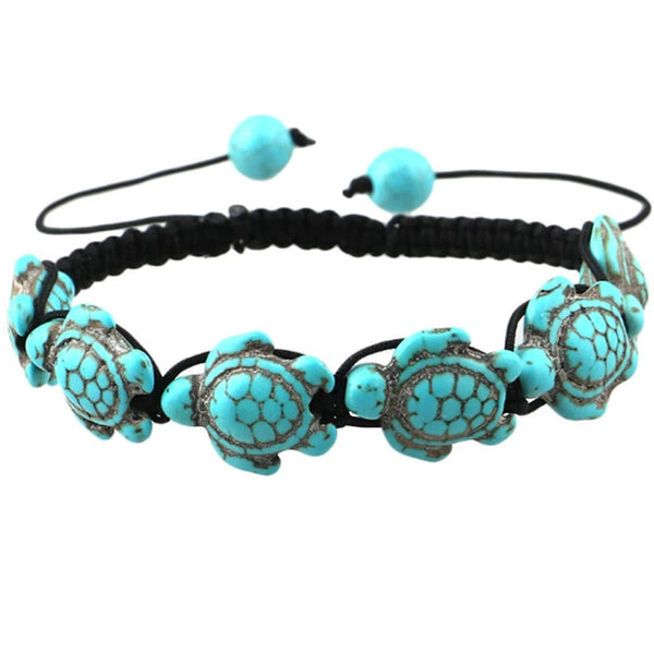 Hand Knit Bohemian Turquoise Turtle Bracelet