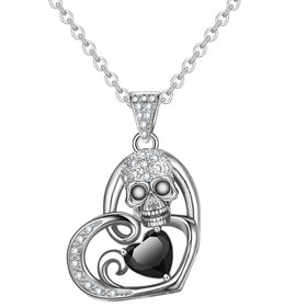 Heart Skull  Zircon Crystal Necklace