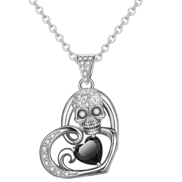 Heart Skull  Zircon Crystal Necklace