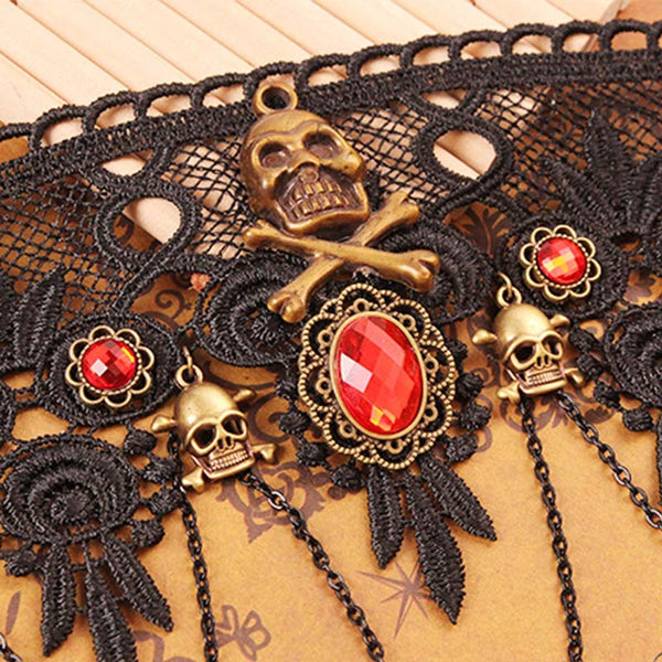 Gothic Skull Lolita Choker Necklace Earrings Set