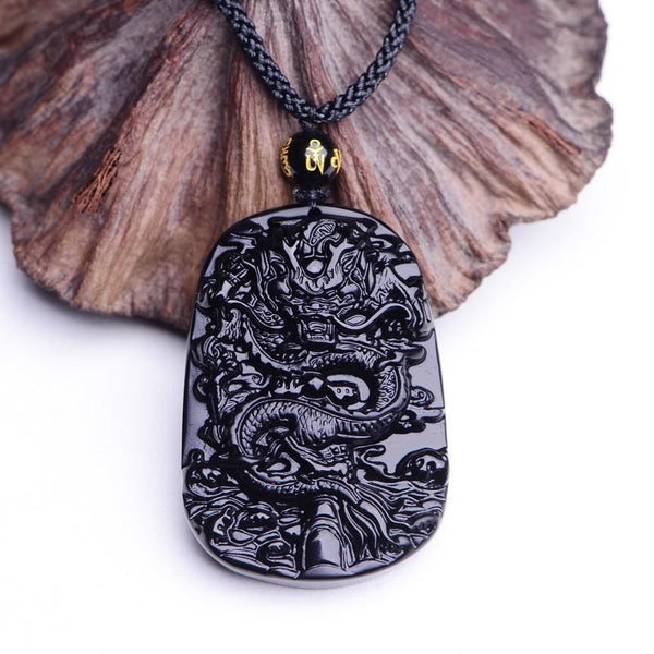 Obsidian Handcrafted Dragon Pendant Necklace