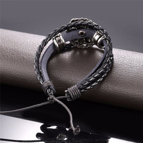 Skull Skeleton Wristband Cuff Leather Bracelet