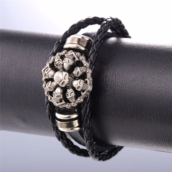 Skull Skeleton Wristband Cuff Leather Bracelet