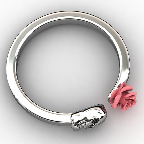 Stainless Steel Rose Skull Womens Ring