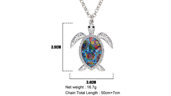 Enamel Alloy Rhinestone Sea Turtle Necklace
