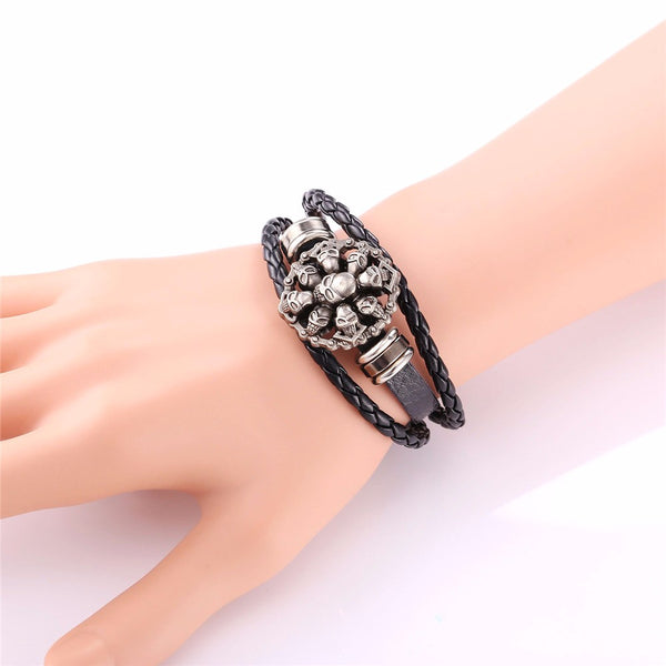 Skull Skeleton Wristband Cuff Leather Bracelet