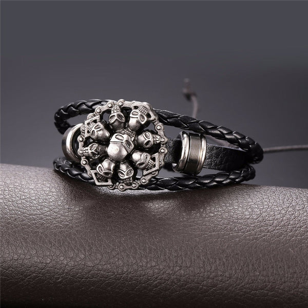 Skull Skeleton Wristband Cuff Leather Bracelet