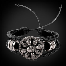 Skull Skeleton Wristband Cuff Leather Bracelet