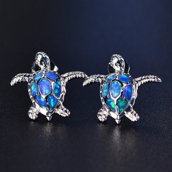 5PCS Sea Turtle Blue Fire Opal Stud Earrings