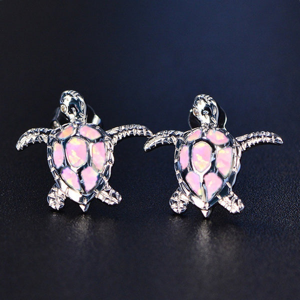 5PCS Sea Turtle Blue Fire Opal Stud Earrings