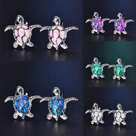 5PCS Sea Turtle Blue Fire Opal Stud Earrings
