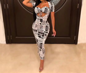 Newsprint Midi Dress