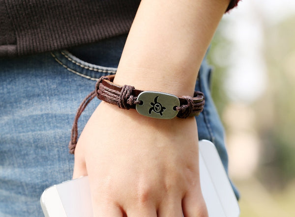 Leather Peace Turtle Bracelet