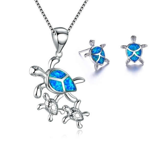 Opal Sea Turtle Pendant Earring Ring Set